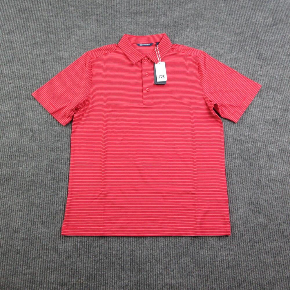 Cutter & Buck Polo Shirt Mens M Red Striped CB DryTec 50 UPF+ Golf NWT
